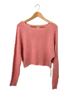 LA MIEL Dusty Rose Pink Knit Sweater Cropped Boat Neck Long Sleeve Small NWT thumbnail 4