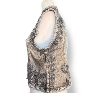 Vintage Gray Embroidered‎ Beaded Mandarin Collar Boho Vest Artisan Western Layer thumbnail 7