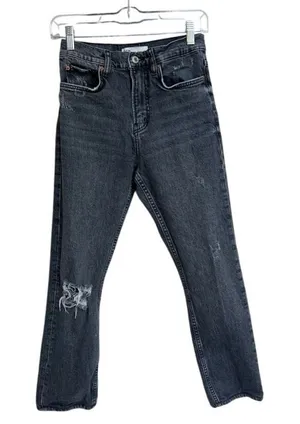 Zara‎ Straight Leg Jeans Distressed Black Wash Denim Casual Size 2 thumbnail 1