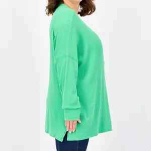 Offline by Aerie NWOT Green Oversized Long Sleeve Waffle Knit Henley Tunic - L thumbnail 3