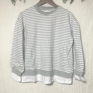 Cali Be Gray New Sweatshirt Striped Layered Oversized Medium thumbnail 2