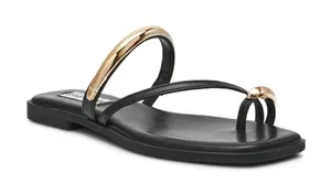 Steve Madden Women's Toe Ring Sandal Size 9 Black Ardent Gold Ring New In Box thumbnail 1