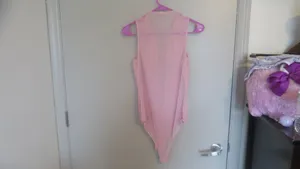 Victoria's Secret lacey illusion top mesh sexy lingerie bodysuit in pink. thumbnail 7