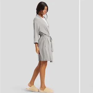 Cozy Earth Bamboo Stretch-Knit Kimono Robe in Gray thumbnail 2