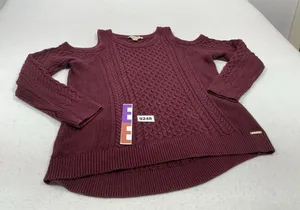 Womans Excellent Michael Kors Pullover Cable Knit Sweater Large Maroon thumbnail 1
