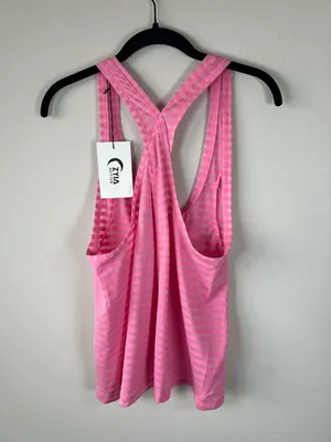 ZYIA Active Pink Nimbus Split Back Tank Top Striped Racerback Gym Workout NEW Lg thumbnail 8