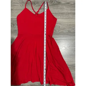 Forever 21 Red Skater Dress Small V-Neck Crisscross Back Mini Small Y2K Romantic thumbnail 5