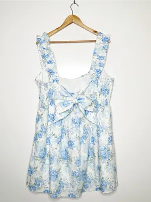 ARULA Alexa Blue Floral Bow Back Ruffle Mini Dress Size 2X thumbnail 4