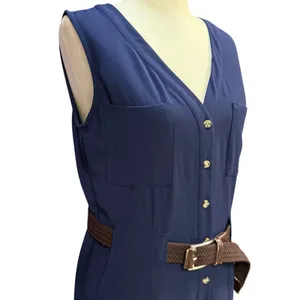 A New Day M Button Front Utility Jumpsuit Navy Blue Coastal Summer Officewear thumbnail 3