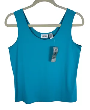 Chico's NWT Blue Nylon Scoop Neck Stretchy‎ Lightweight Tank Top Size Medium thumbnail 1