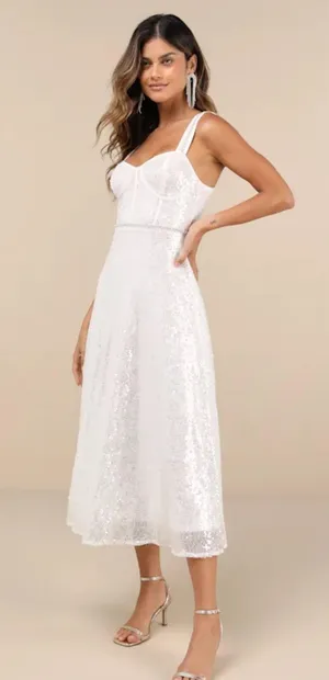 Lulus White Sequin Pearl Midi Dress thumbnail 4