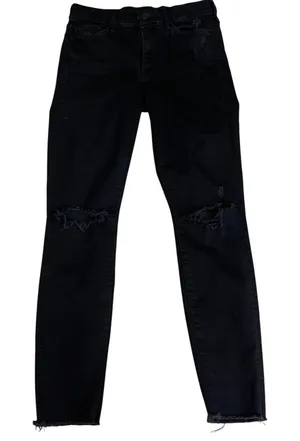 Mother Looker Ankle Fray Jeans Guilty as Sin Black Distressed Skinny 27 EUC thumbnail 1