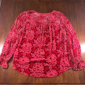 Sundance Women’s Burnout Velvet Long Sleeve V-Neck Top Blouse Size M Boho Jewel thumbnail 5