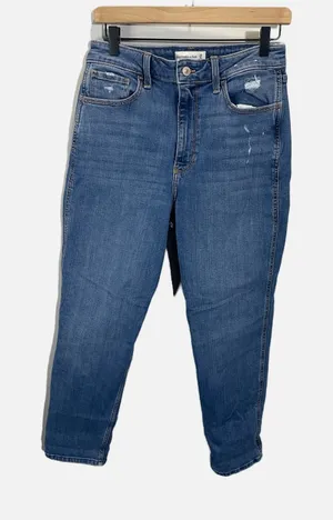 Abercrombie & Fitch The Mom High Rise Jeans Womens 28 6R Blue Distressed Denim thumbnail 1