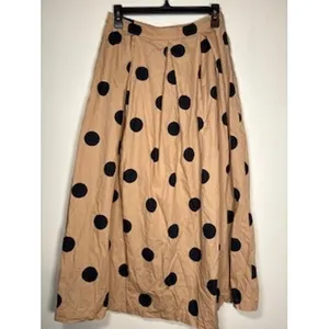 WHO WHAT WEAR Midi Skirt 4 Tan Black Polka Dot Button Front Cotton Retro A-Line‎ thumbnail 4