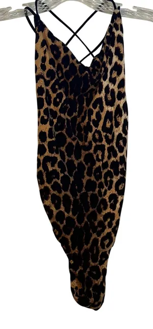 SHEIN Leopard Print‎ Crisscross Back One Piece Bodysuit XS thumbnail 1