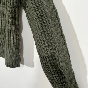 NWT J. Crew Olive Mockneck Cable Knit Sweater Wool Blend Sz Medium thumbnail 6