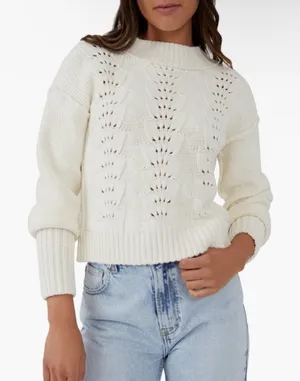 Free People XL Bell Song Sweater Ivory Boxy Fit Relaxed Rib Thick Crew Neck thumbnail 1