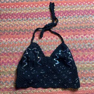 Handmade Black Knit Top Iridescent Beads thumbnail 1