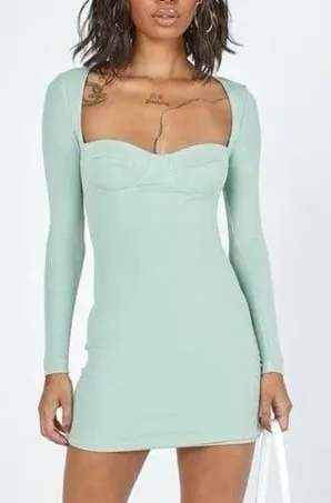 Princess Polly Javier Sage Green Long Sleeve Corset Mini Dress 6 NWT thumbnail 1