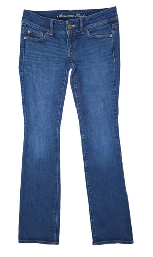 American Eagle Slim Boot Jeans Women 2 Long Blue Stretch Low Rise Y2K Distressed thumbnail 1