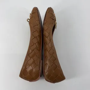 Tory‎ Burch Carlyle Woven Leather Ballet Flats Brown Bow Logo Women's 7M thumbnail 4