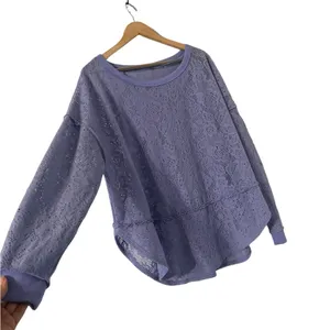 FREE PEOPLE Purple Glacier Not Cold In This Top Lilac Lace Pullover Top Crew thumbnail 7