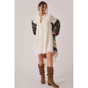 Anthropologie Ivory Lace Mini Dress‎ Large Boho Bridal Cottagecore Honeymoon thumbnail 8