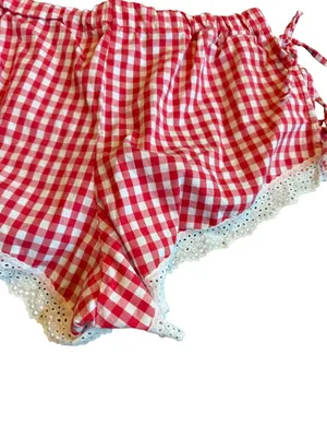 Colsie Red White Plaid Check Two Piece Outfit Set Crop Top Shorts Lace Size XS thumbnail 9