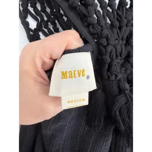 Maeve Anthropologie Black Crochet Tassel Metallic‎ Stripe Tiered Maxi Dress M thumbnail 5
