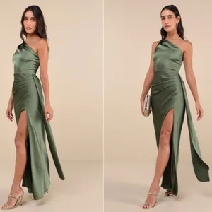 LULU's Sexy Prom Wedding Bridesmaid Elegant Satin One Shoulder Elegant Gown thumbnail 2