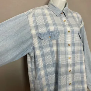 Vintage 90s Paris Sport Club Button Down Shirt FLAWS Women Large Plaid Grunge‎ thumbnail 9