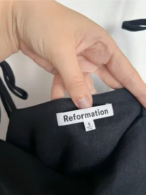Reformation • Aubree Linen Dress black mini a-line shift tie spaghetti straps thumbnail 6