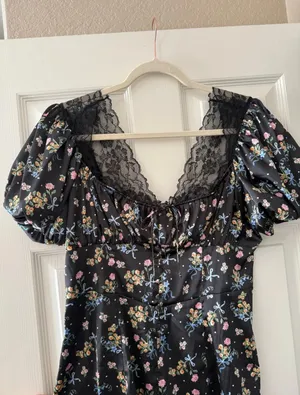 For Love And Lemons August Floral Bow Satin Lace Trim Mini Dress thumbnail 9