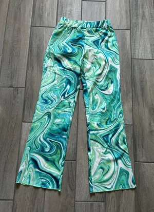 Women’s Boot-Cut Pants with Green Swirl Print thumbnail 1