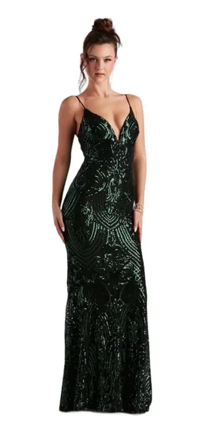 Viviana Formal Sequin Mermaid Dress black and green size small thumbnail 1