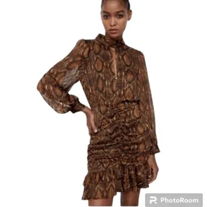 Zara Ruched Animal Snake Print Mini Dress XS thumbnail 2