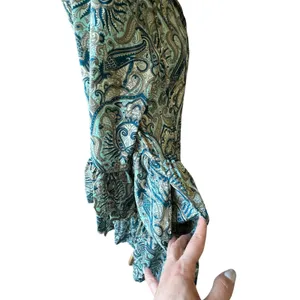 Paani Teal Paisley Tiered Babydoll Dress Flowy‎ Vneck Tassle High Waisted Flowy thumbnail 9