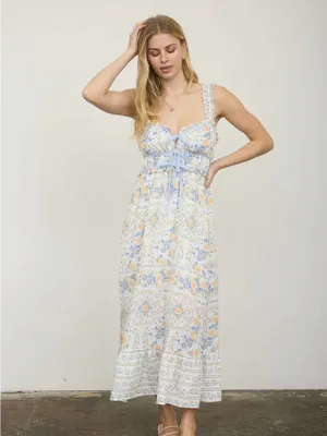 NEW Blu Pepper Blue Multi Floral Front Tie Midi Dress Large Sundress thumbnail 2
