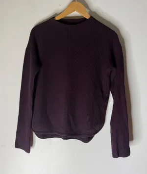 Babaton Purple Ribbed Knit Mock Neck Long Sleeve Sweater Top Plum Womens thumbnail 1