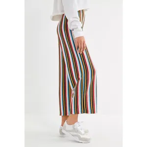 Urban Outfitters Multicolor Rainbow Striped Wide Leg Ankle Trousers Pants Size M thumbnail 4