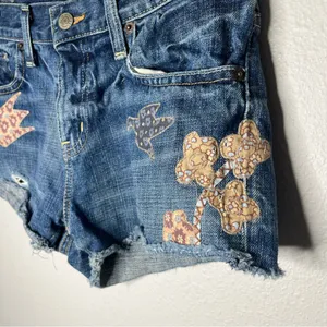 Denim & Supply Ralph Lauren Floral Patchwork Cut Off Mini Denim Shorts thumbnail 3