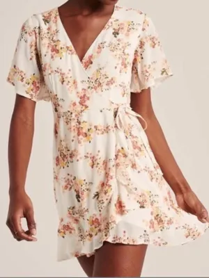 Abercrombie & Fitch Floral Flutter Sleeve Wrap Mini Dress Small Cottagecore thumbnail 1