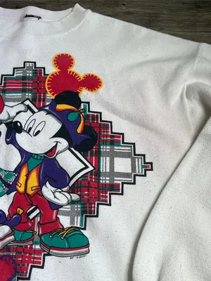 Disney Mickey Minnie Plaid Sweatshirt White Retro 🦋 thumbnail 4