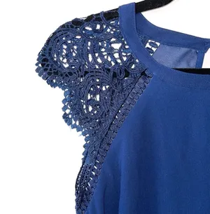 Altar’d State Crochet Sleeve Shift Dress Navy Blue Mini Lined thumbnail 3