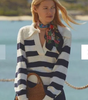Anthropologie Maeve V Neck Striped Polo Pullover Sweater thumbnail 2