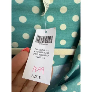 Soma Cool Nights Pajama Top Teal Polka Dot Lace‎ Trim Button Down Size Small NEW thumbnail 4