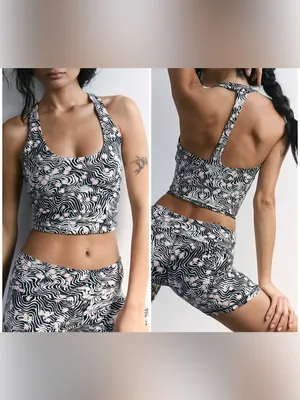 NWOT Free People FP Movement Never Better Printed Halter Crop - Daisy Black - XS thumbnail 2