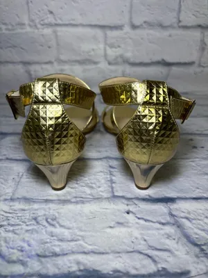 Jimmy Choo Gold Size 37 Slingback Sandals Quiet Luxury Snakeskin Leather Finish thumbnail 6