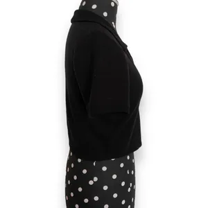 PacSun Womens Top Size M Cropped‎ Ribbed Knit V-Neck Collared Short Sleeve Black thumbnail 3